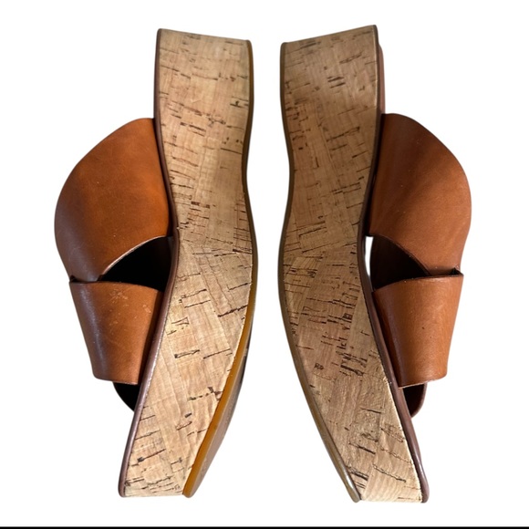 Kork Ease Sabrina Cognac Brown Leather Wedge Sandals Size 8 - Picture 4 of 10